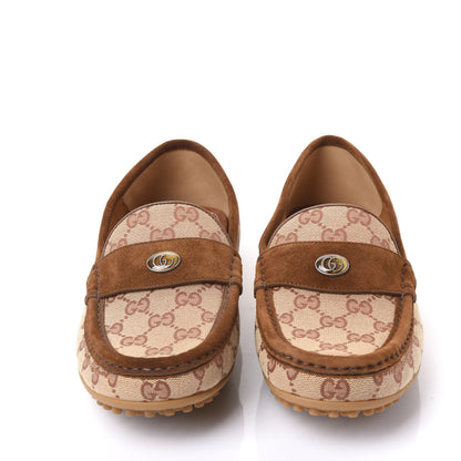 Gucci GG Monogram Suede Mens Driver Loafers 8 Beige Ruggine Cuir 3 of 9