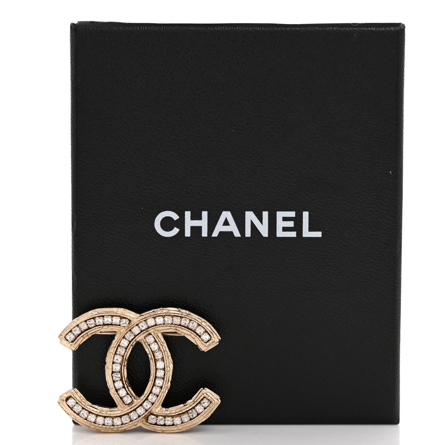 Metal Crystal Baguette CC Brooch Gold
