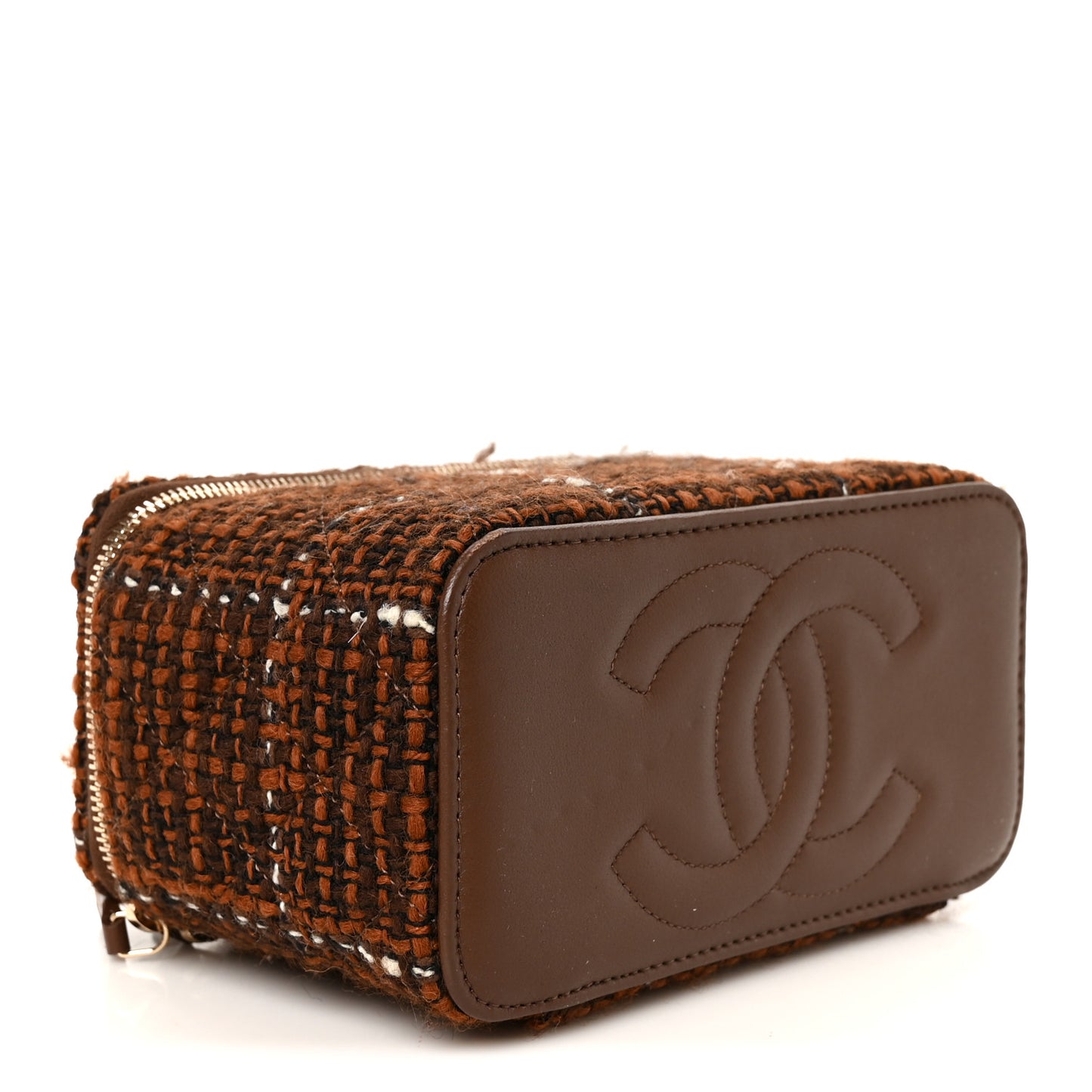 Tweed Small Top Handle Vanity Case With Chain Brown Multicolor