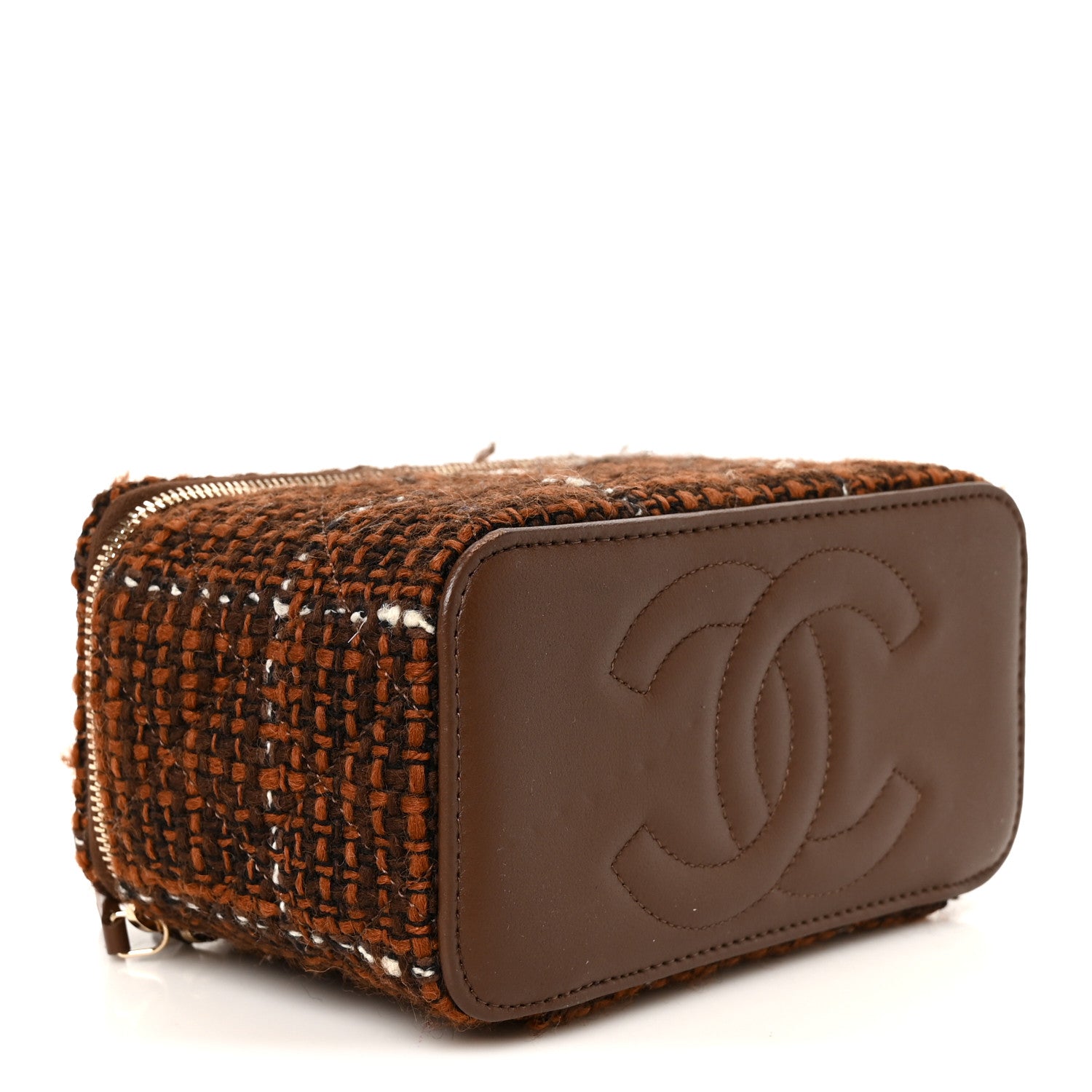 Chanel Tweed Small Top Handle Vanity Case With Chain Brown Multicolor 4 of 11