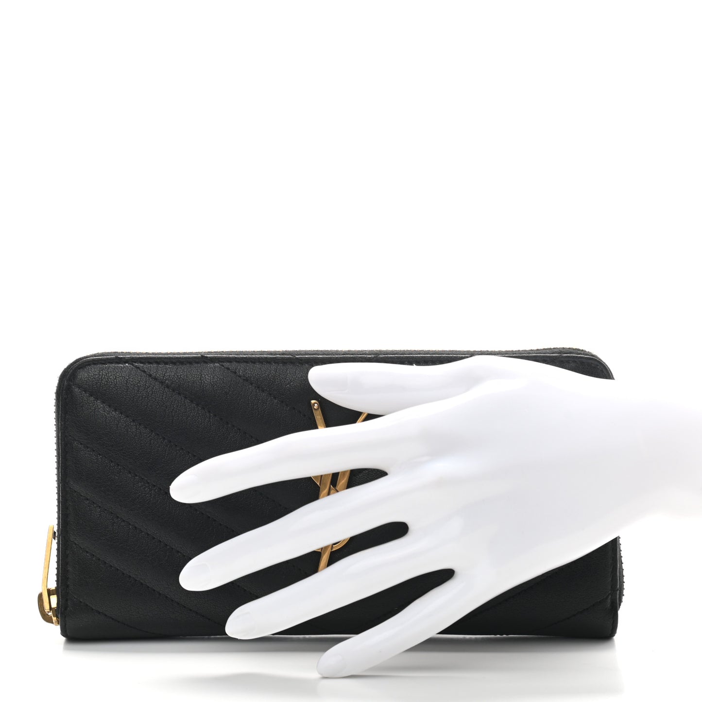 Goatskin Matelasse Chevron Monogram Zip Around Wallet Black