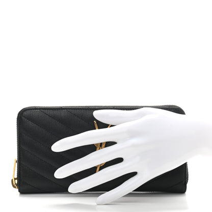 Saint Laurent Goatskin Matelasse Chevron Monogram Zip Around Wallet Black 2 of 9