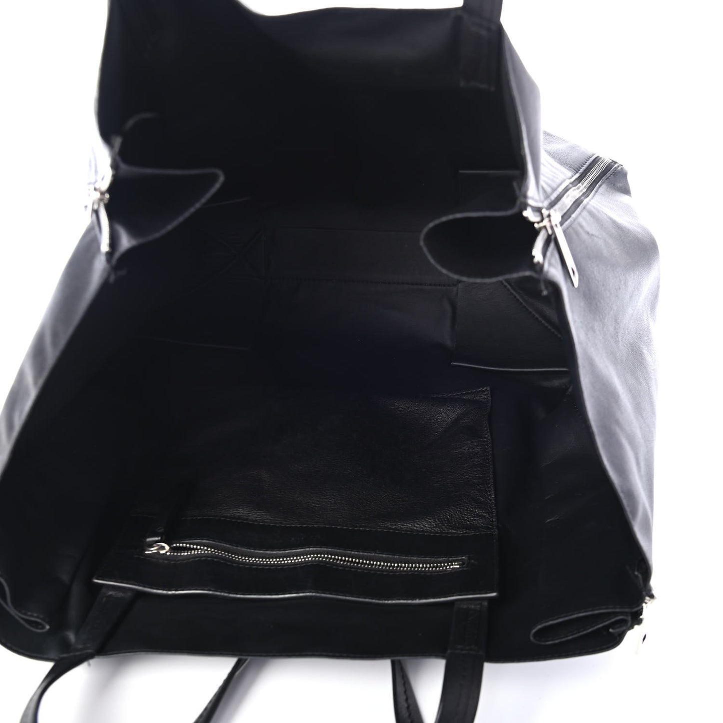 Smooth Lambskin Horizontal Zipper Gusset Cabas Black