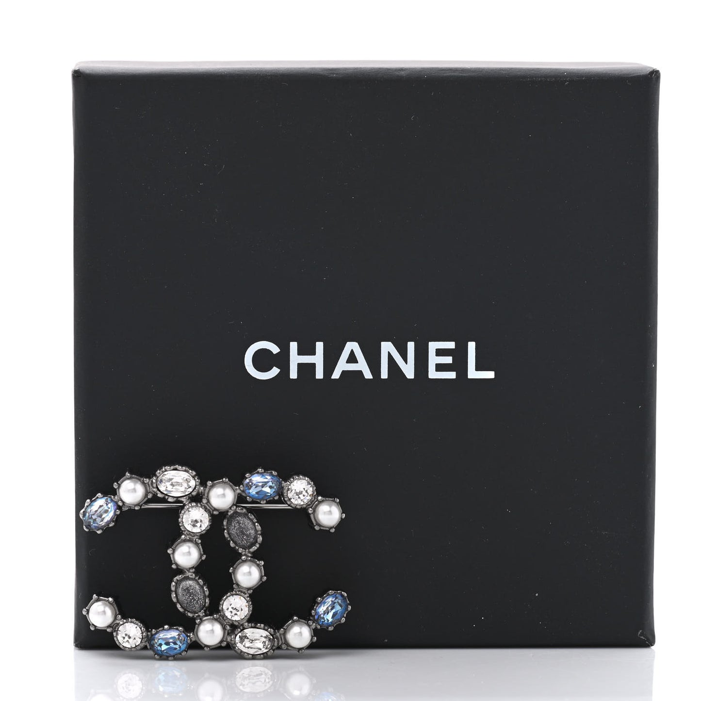 Crystal Pearl CC Brooch Silver Blue