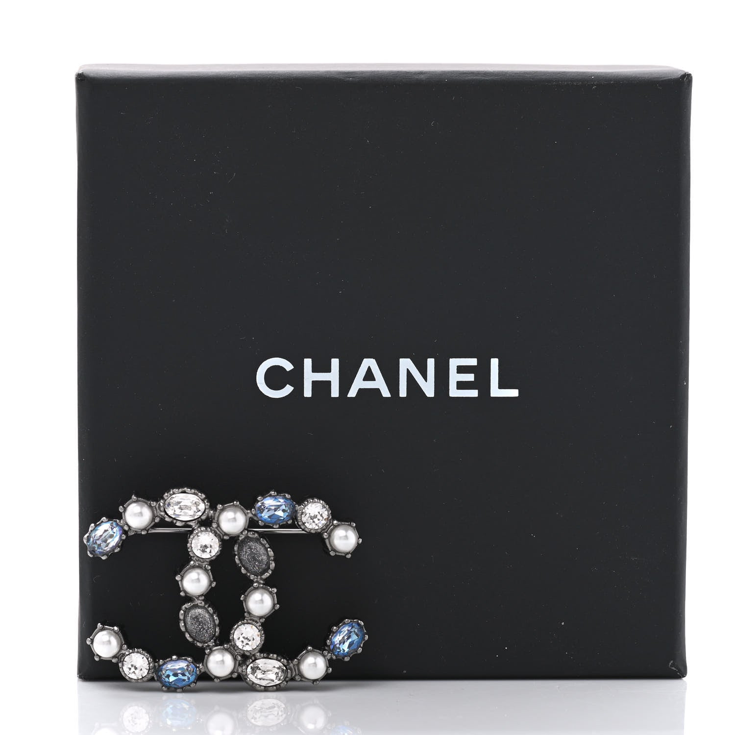 Chanel Crystal Pearl CC Brooch Silver Blue 5 of 5