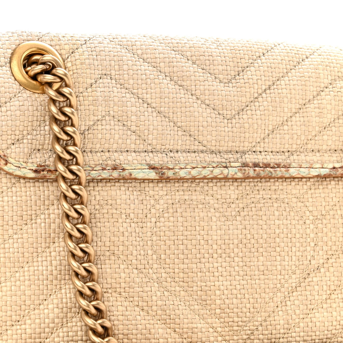 Raffia Elaphe Matelasse Small GG Marmont Shoulder Bag Natural Cream Brown