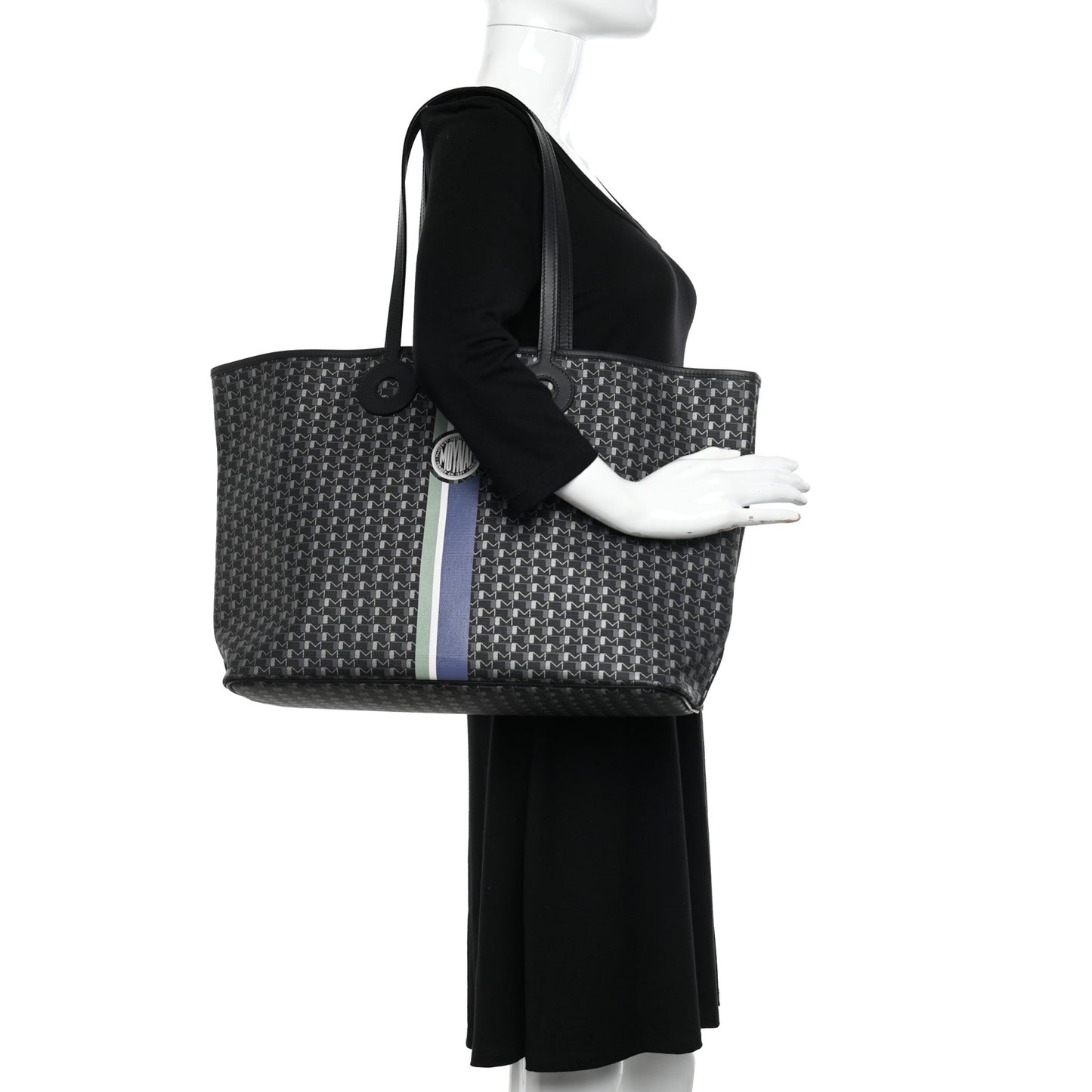Grained Calfskin Canvas 1920 Oh! Tote Ruban GM Carbon Silver