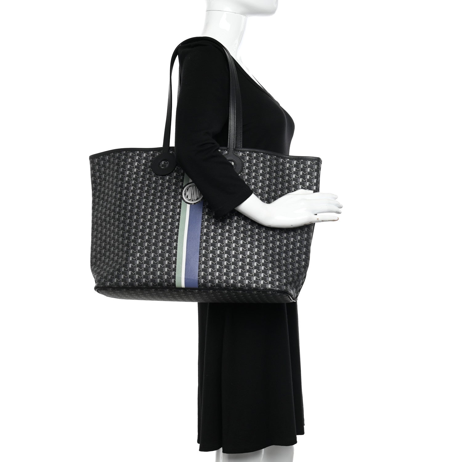 Moynat Grained Calfskin Canvas 1920 Oh! Tote Ruban GM Carbon Silver 2 of 10