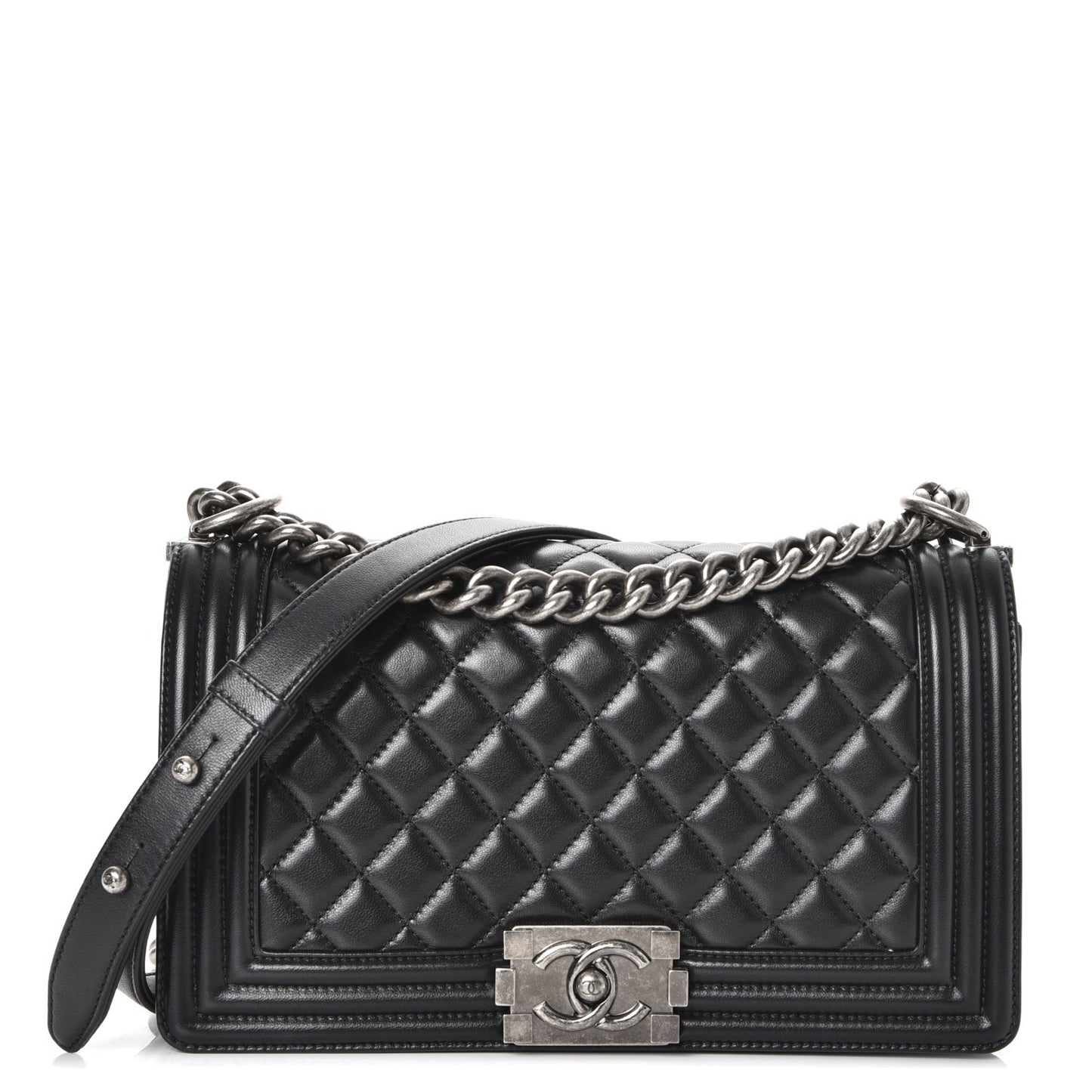 Lambskin Quilted Medium Boy Flap Black
