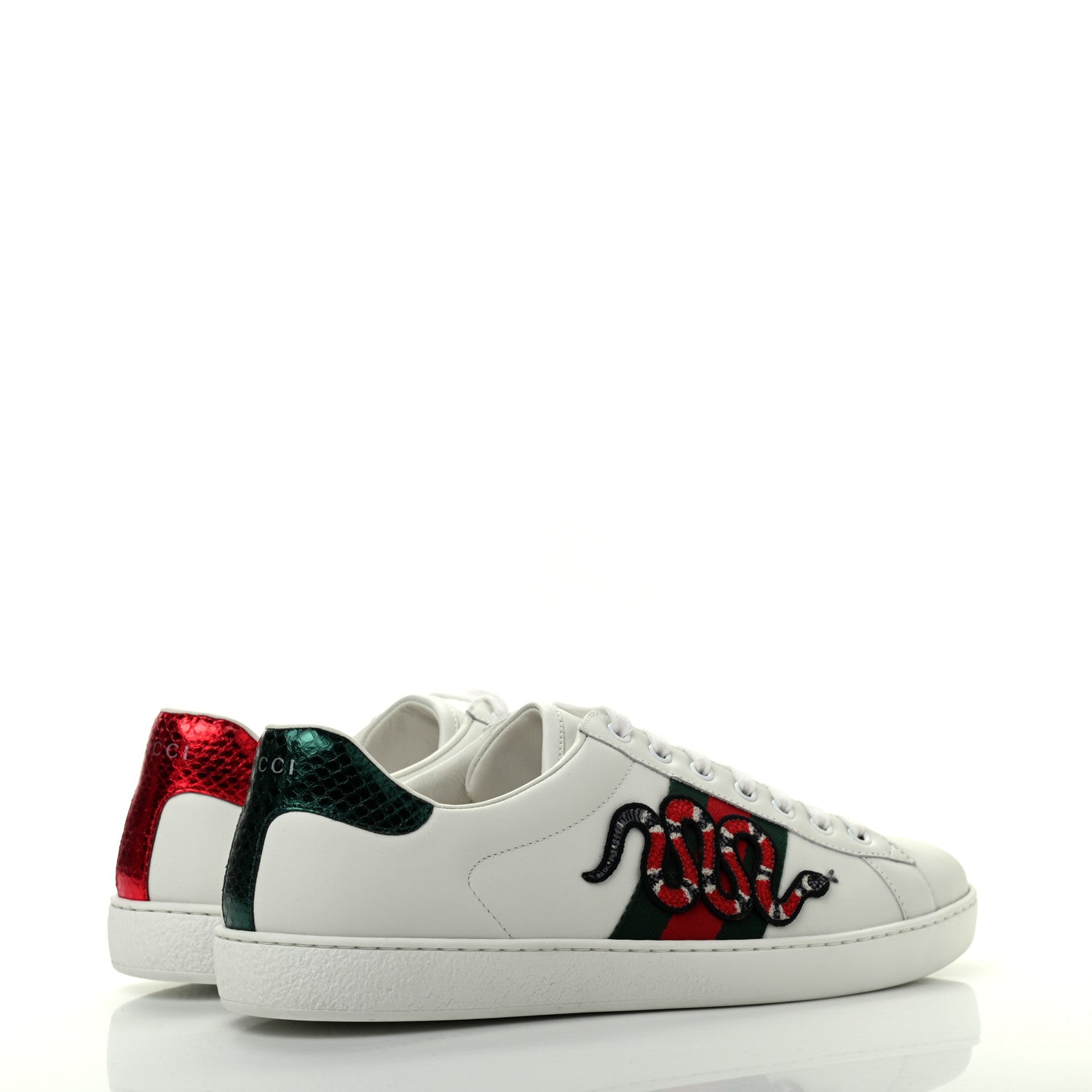 Gucci Calfskin Ayers Kingsnake Embroidered Mens Ace Sneakers 10 Green Red 4 of 10