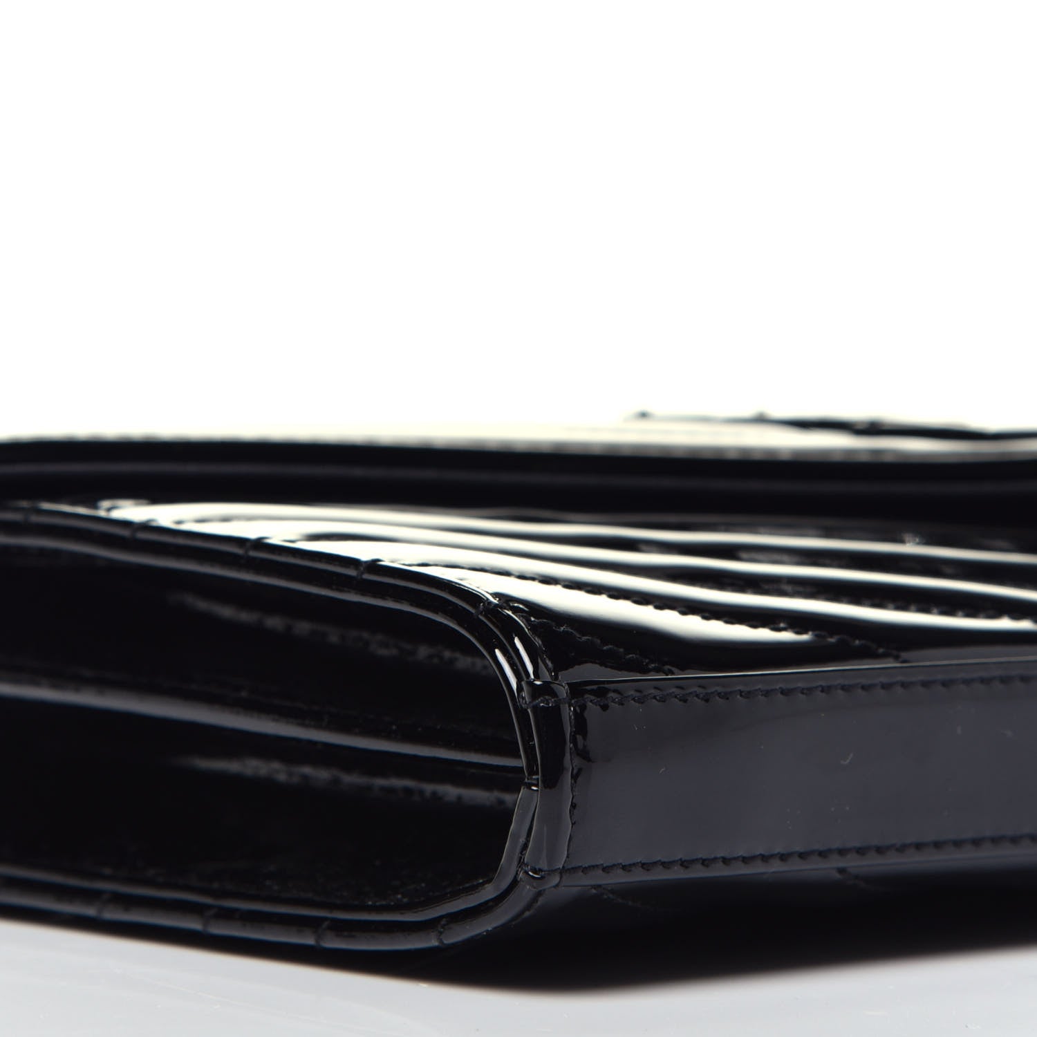 Saint Laurent Patent Matelasse Chevron Monogram Chain Wallet Black 7 of 8