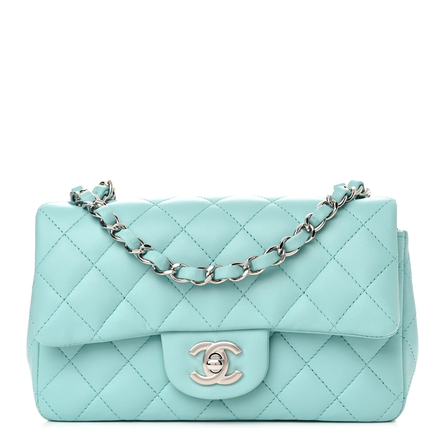 Chanel Lambskin Quilted Mini Rectangular Flap Light Blue 1 of 10