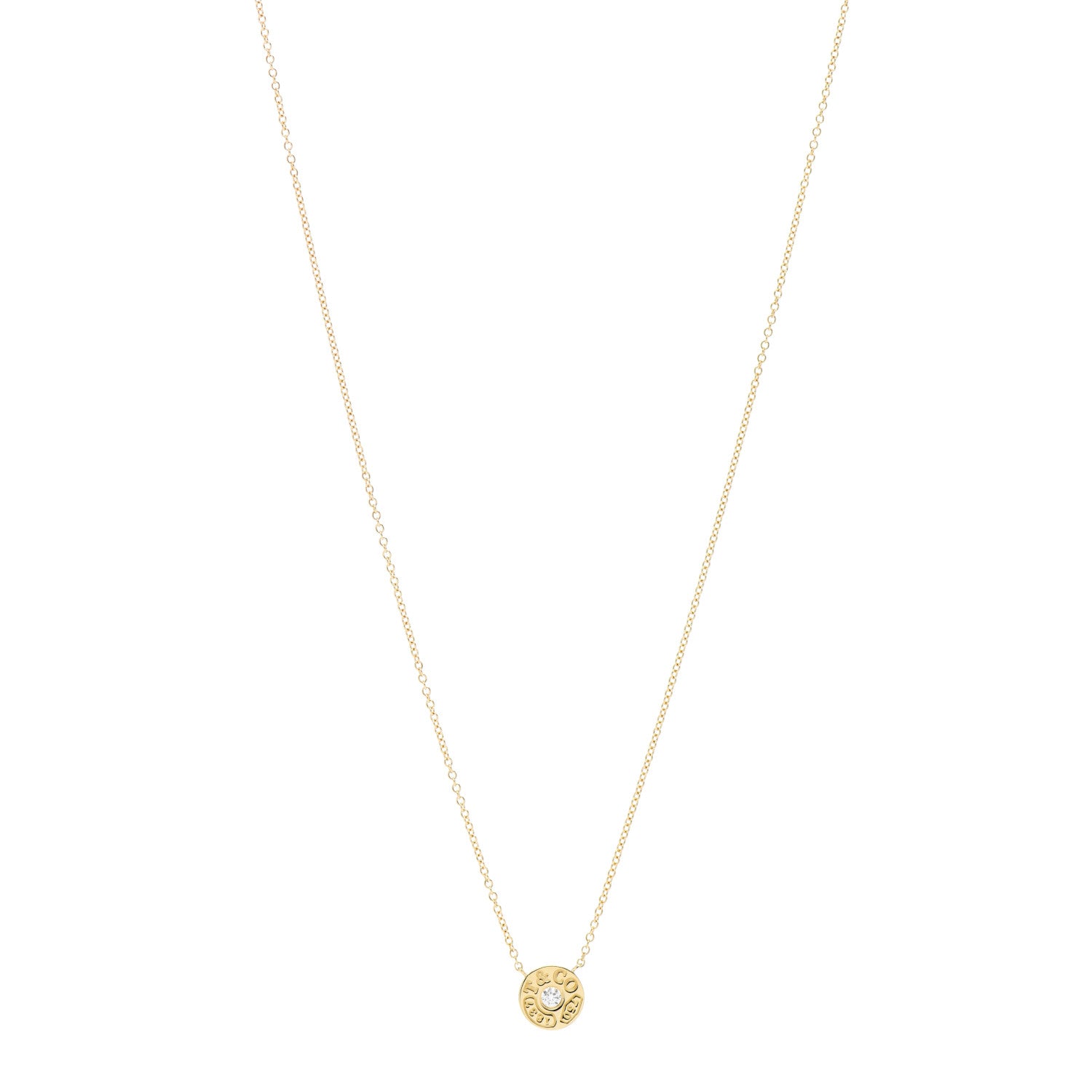 Tiffany 18K Yellow Gold Diamond 1837 Circle Pendant Necklace 1 of 4
