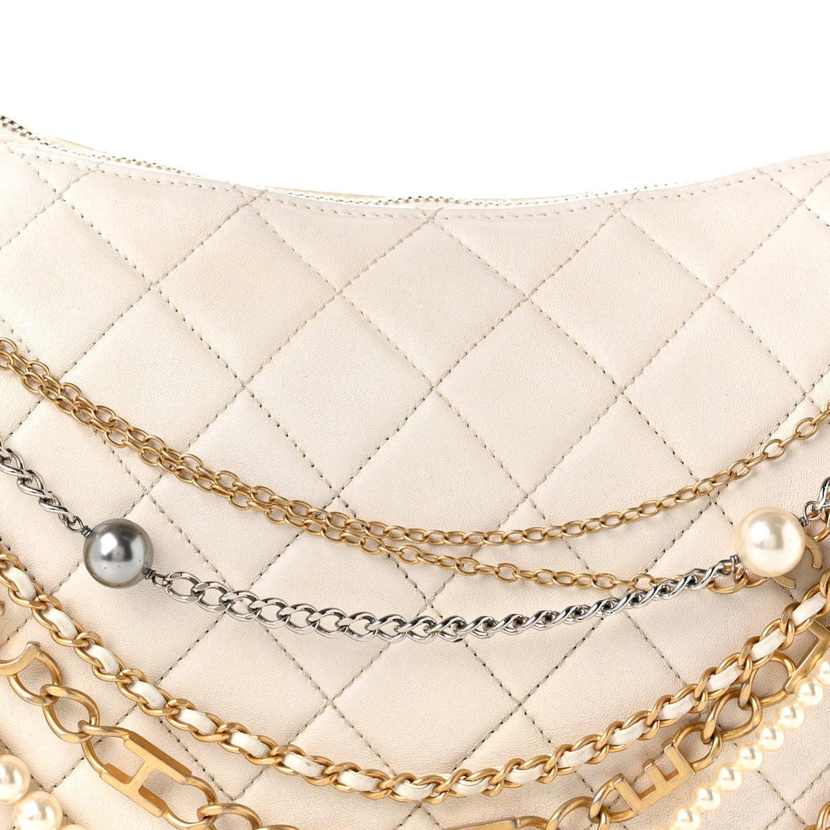 Lambskin Quilted All About Chains Hobo White