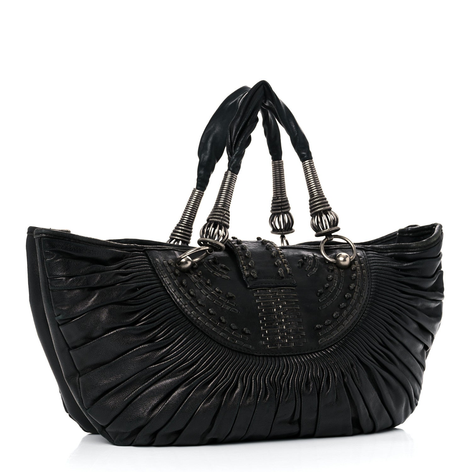 Christian Dior Lambskin Plisse Pleated Basket Tote Bag Black 2 of 18