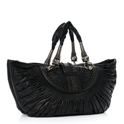 Christian Dior Lambskin Plisse Pleated Basket Tote Bag Black 2 of 18