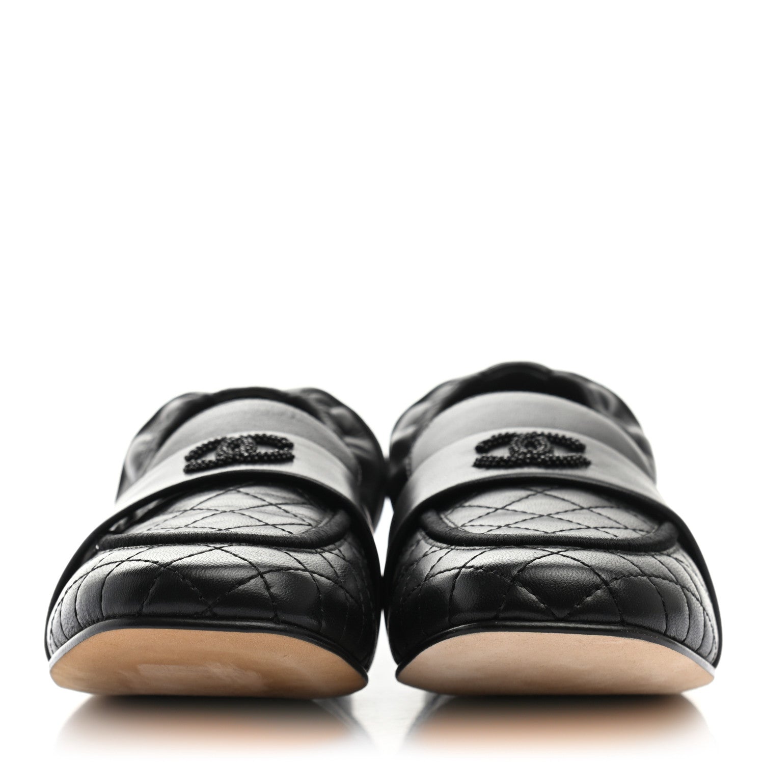 Chanel Laminated Lambskin Womens Quilted Elastic CC Moccasin Loafers 37 Black 2 of 9