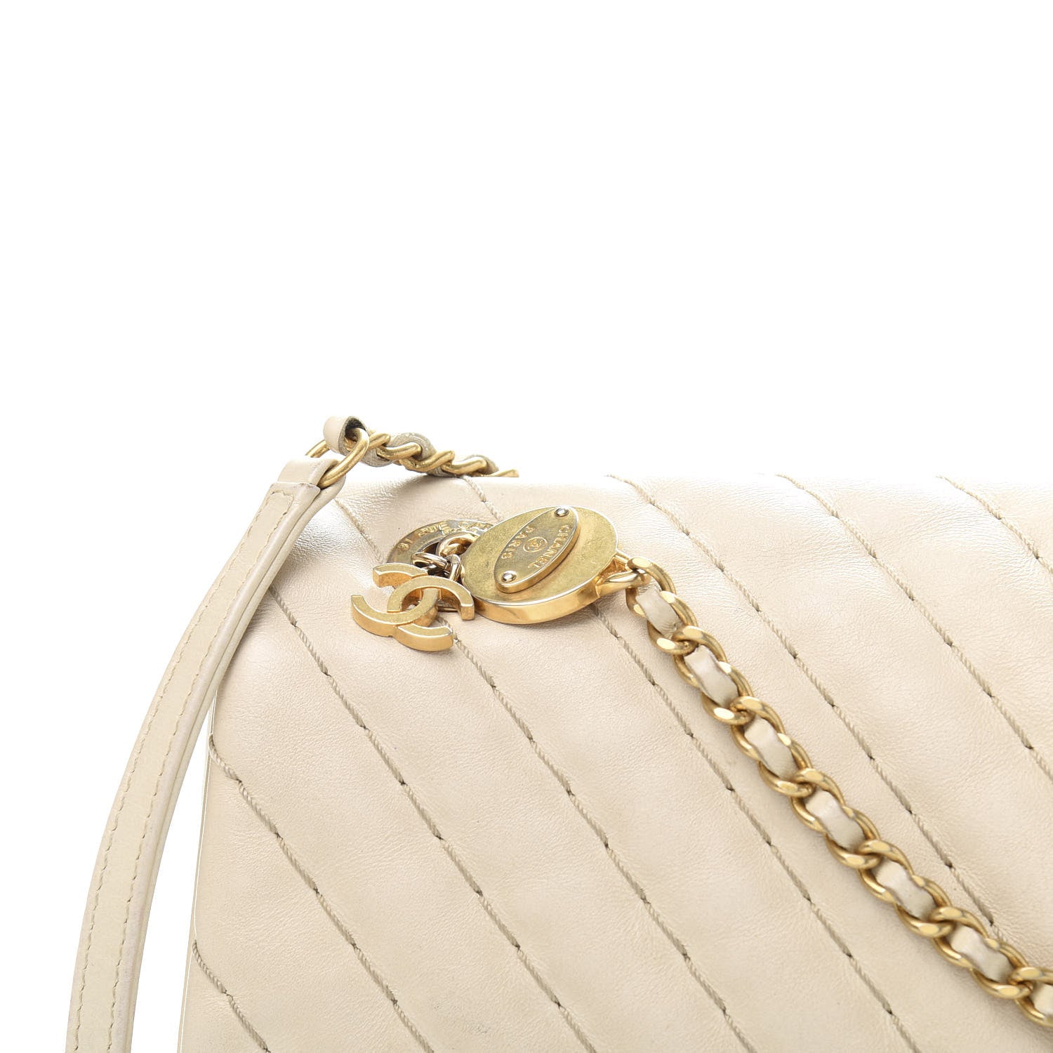 Chanel Calfskin Surpique Chevron Large Flap Beige 16 of 19