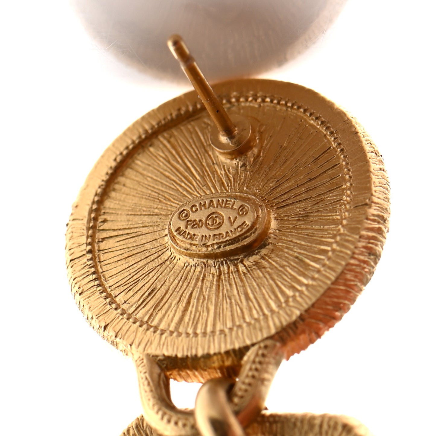 Pearl CC Tags Drop Earrings Gold