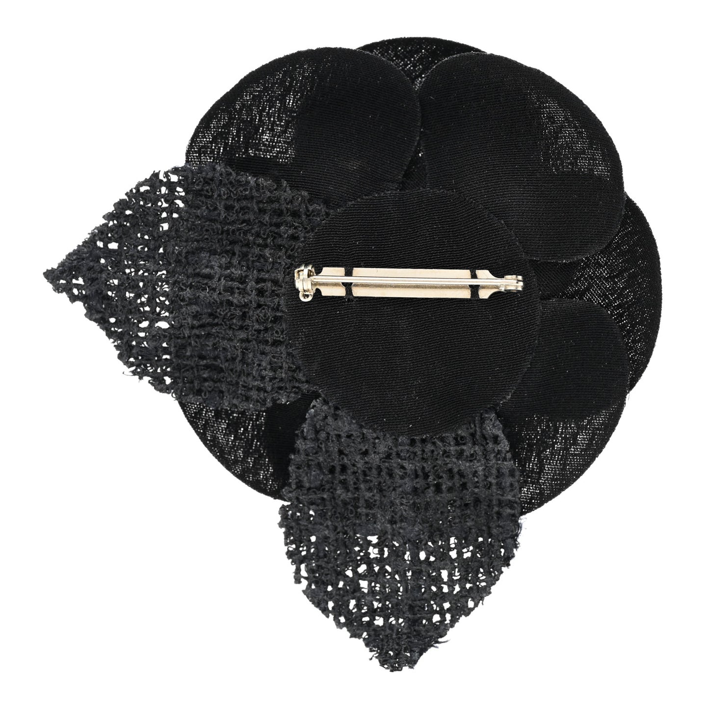 Tweed Fabric Camellia Pin Brooch Black