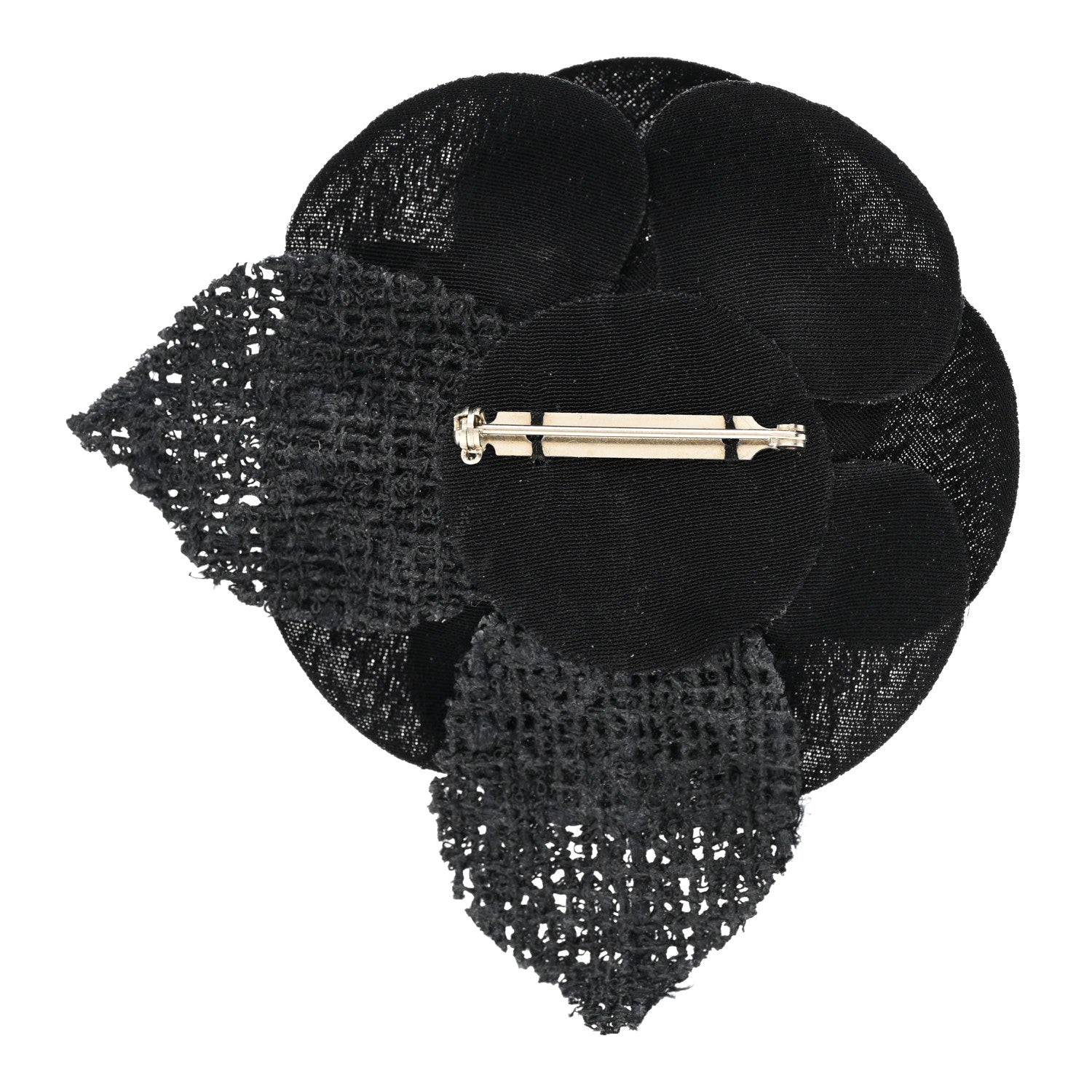Chanel Tweed Fabric Camellia Pin Brooch Black 3 of 3