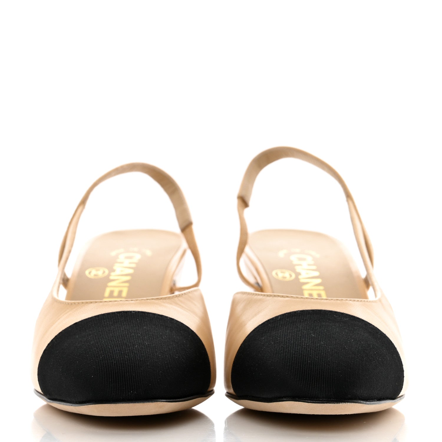 Chanel Lambskin Grosgrain Cap Toe CC Slingback Pumps 36.5 Beige Black 2 of 9