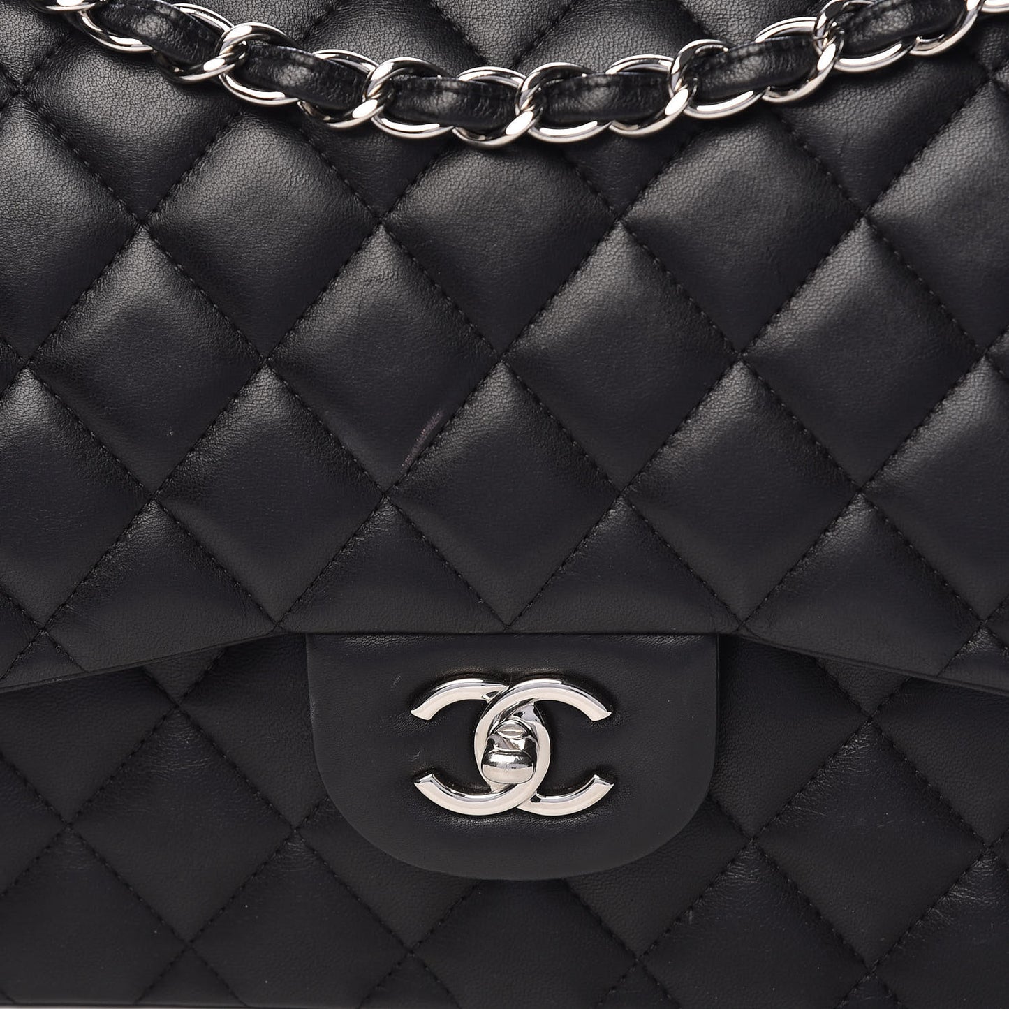 Lambskin Quilted Jumbo Double Flap Black