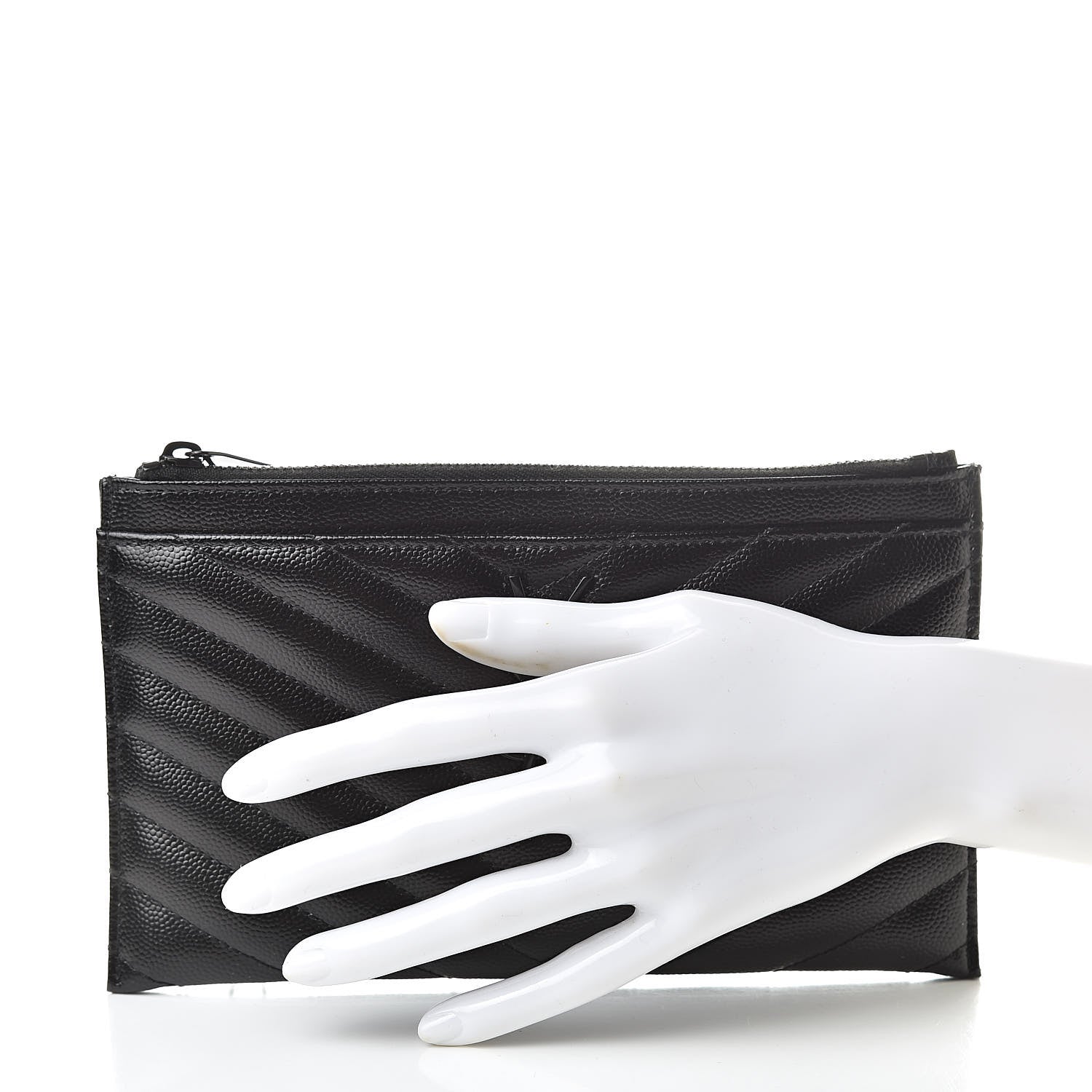 Saint Laurent Grain De Poudre Chevron Monogram Bill Pouch Black 2 of 8