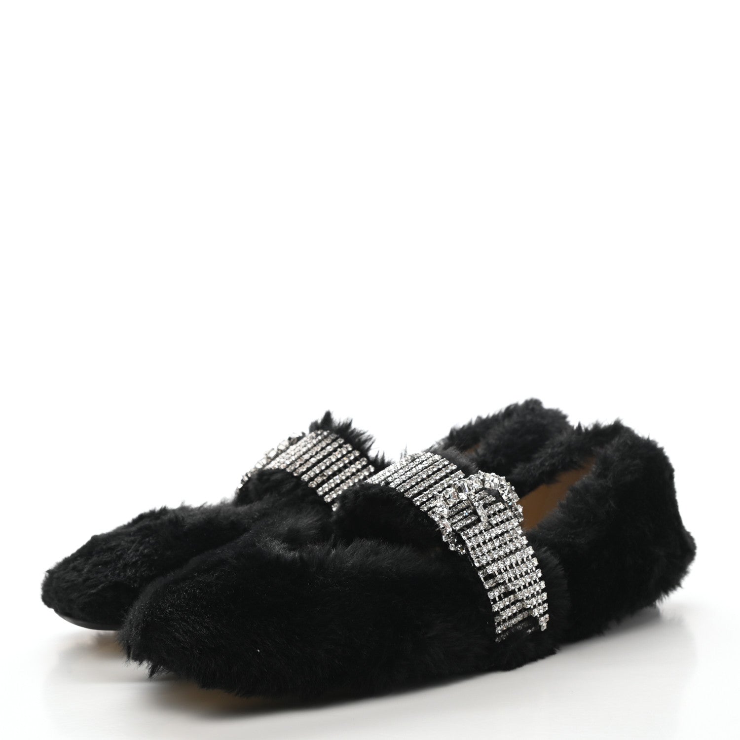 Jimmy Choo Faux Fur Crystal Krista Flats 38.5 Black 3 of 8