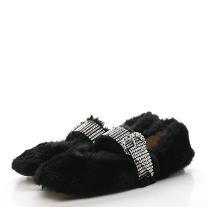 Jimmy Choo Faux Fur Crystal Krista Flats 38.5 Black 3 of 8