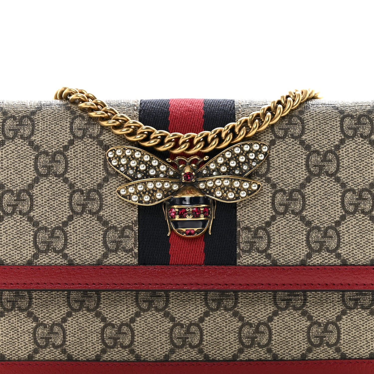 Gucci GG Supreme Monogram Web Queen Margaret Chain Wallet Red 5 of 11
