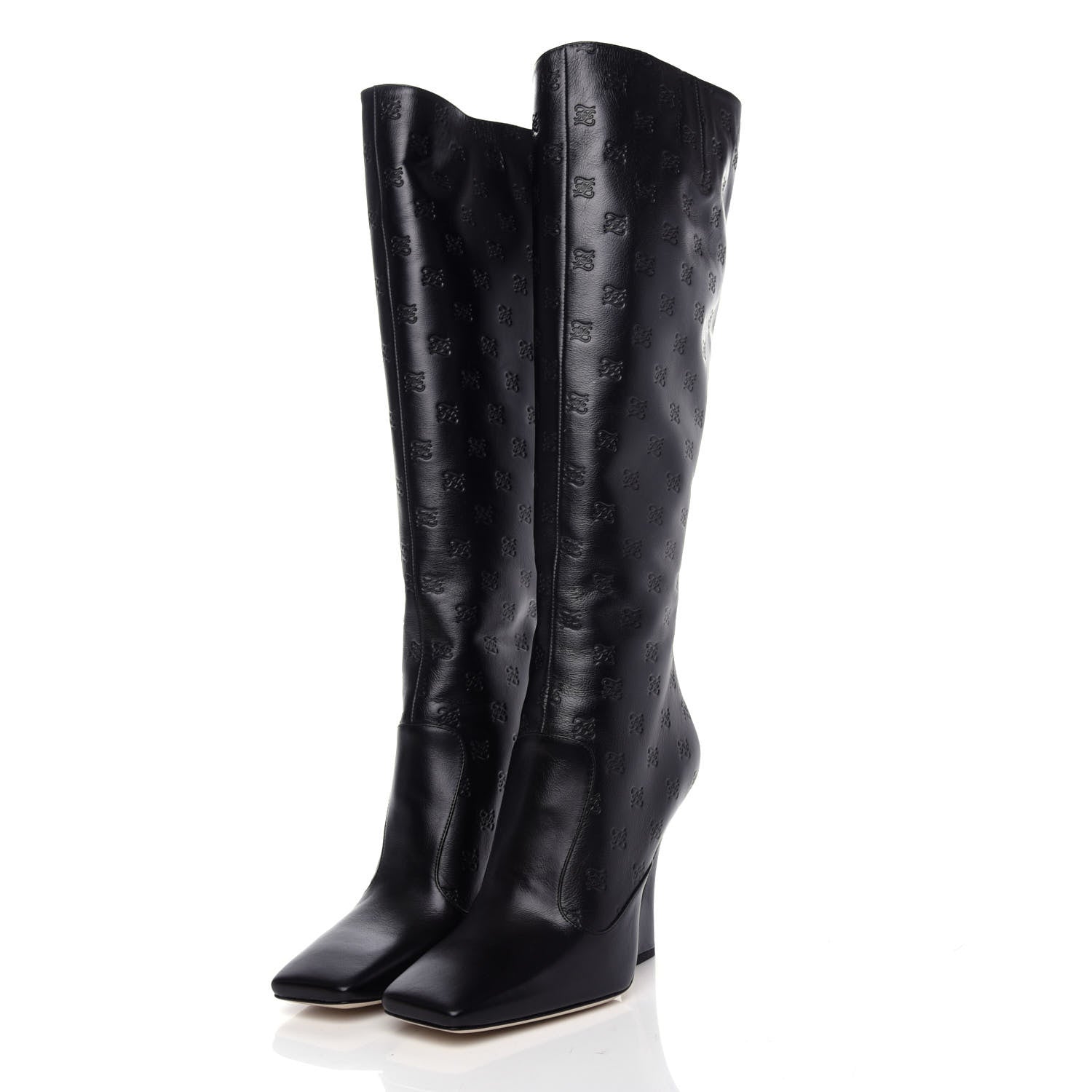 Fendi Vitello Karligraphy Embossed FFreedom Knee High Boots 39 Black 3 of 9