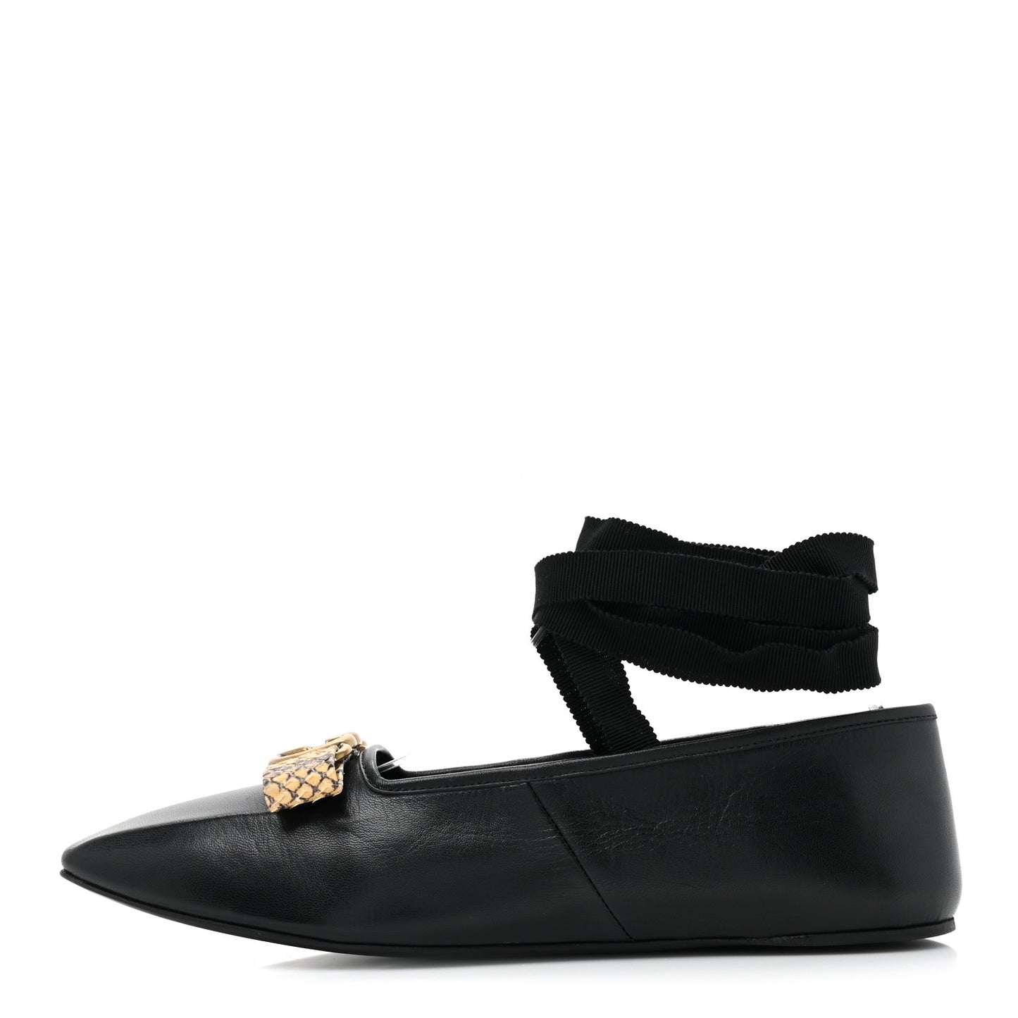Malaga Kid Snakeskin Interlocking G Ballet Flats 38 Black