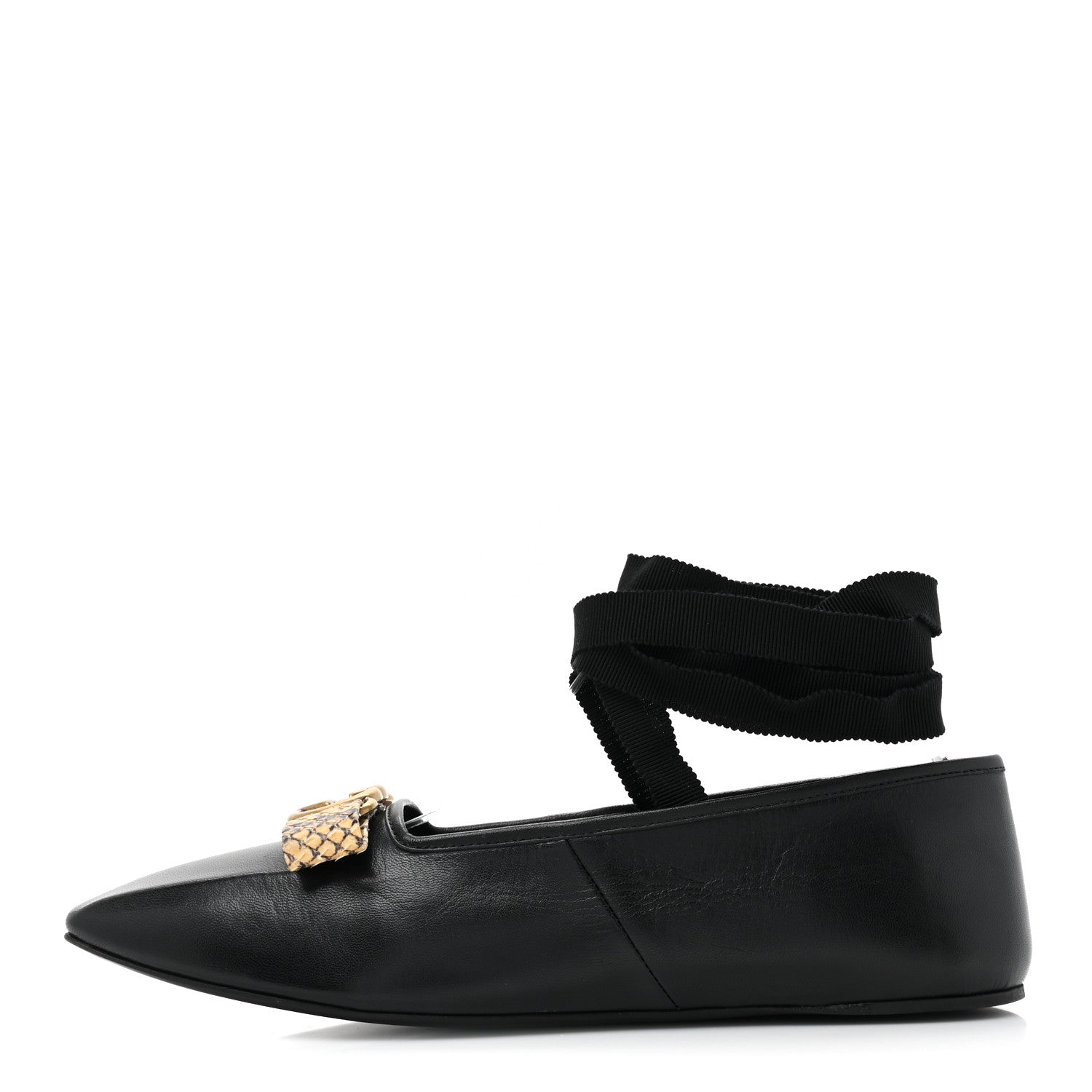Gucci Malaga Kid Snakeskin Interlocking G Ballet Flats 38 Black 1 of 8