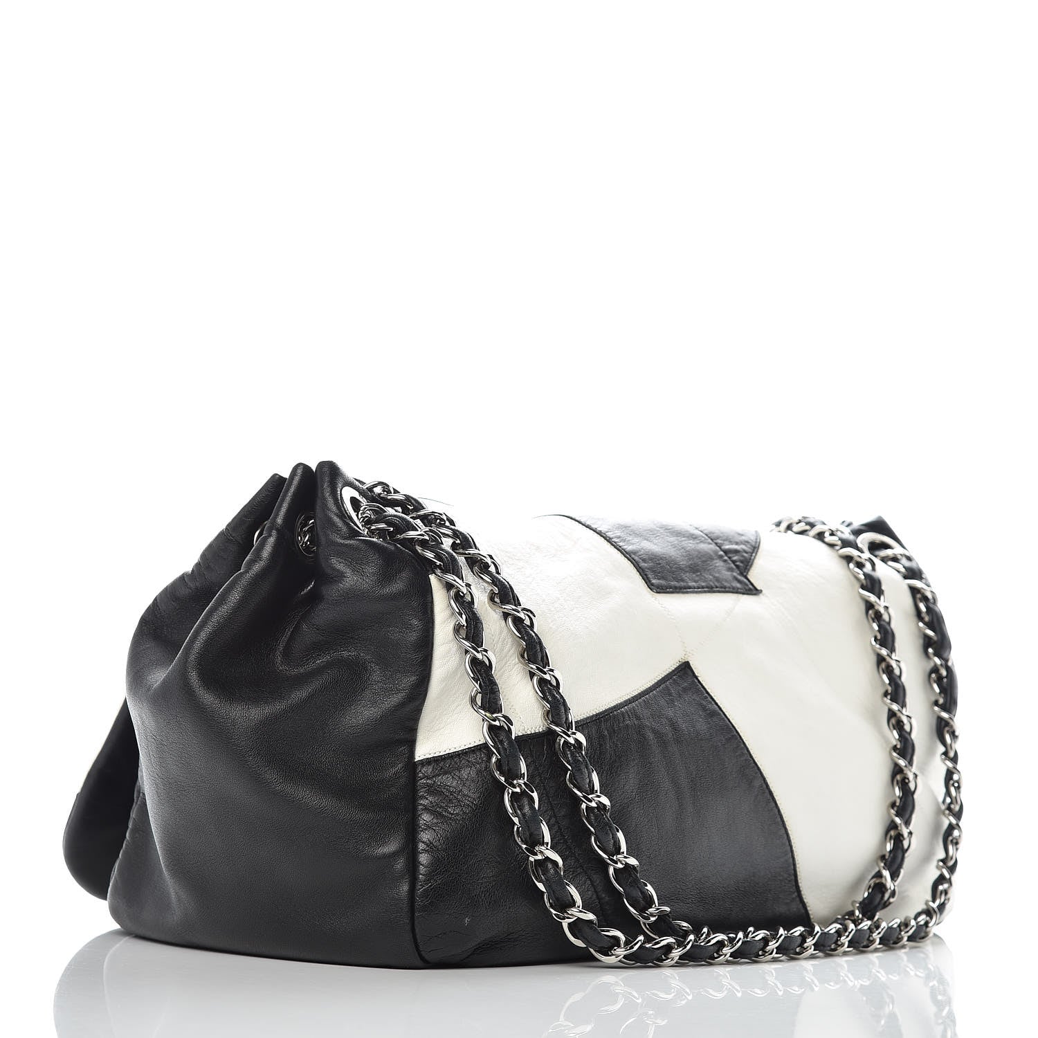 Chanel Lambskin Patchwork Accordion Flap Black White 3 of 9