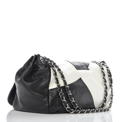 Chanel Lambskin Patchwork Accordion Flap Black White 3 of 9