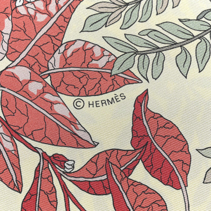 Hermes Silk Le Jardin Des Peintres Double Face Scarf 90 Vanille Vert Amande Corail 3 of 5