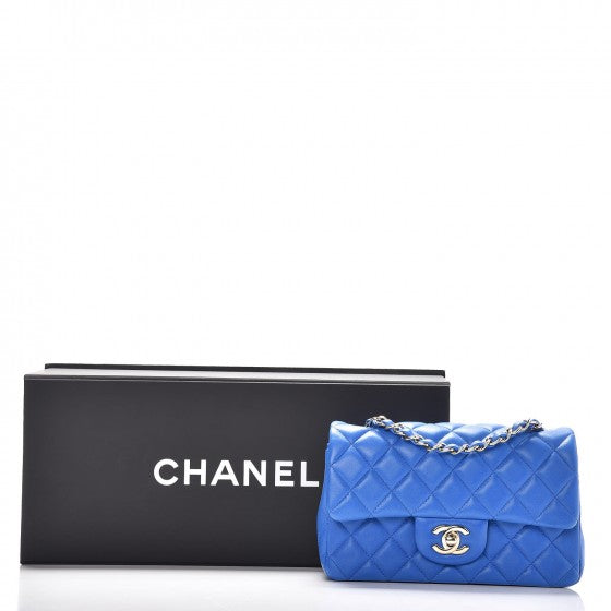 Lambskin Quilted Mini Rectangular Flap Blue