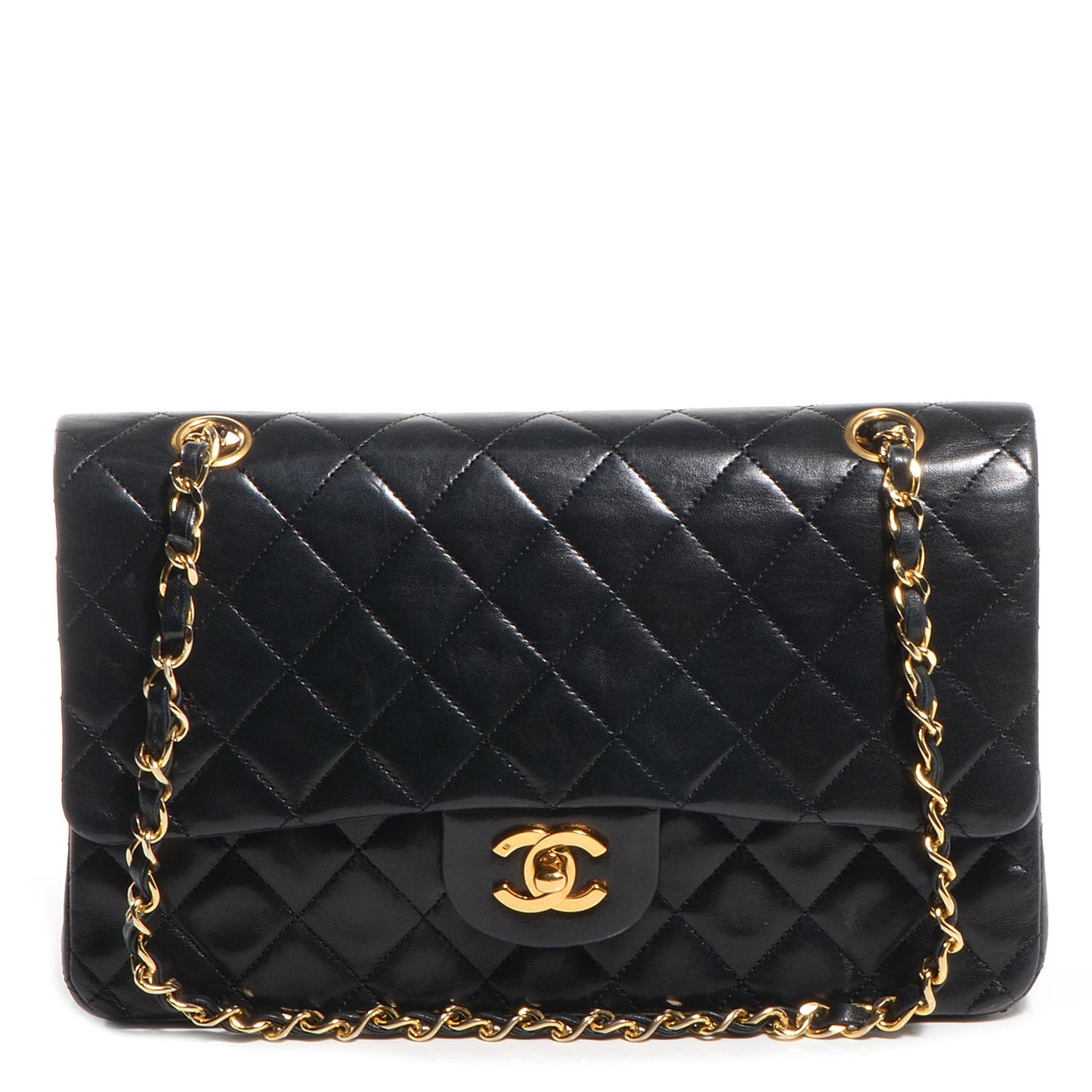 Lambskin Medium Double Flap Black