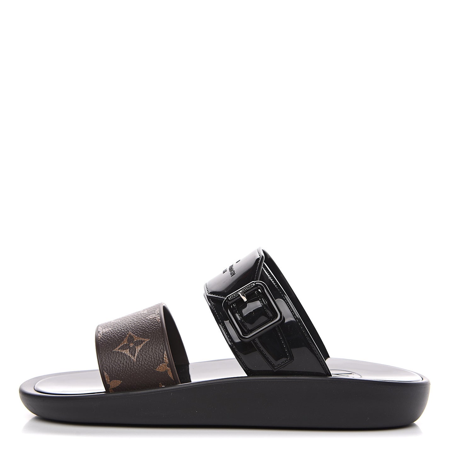 Monogram Sunbath Flat Mule Sandals 39 Black