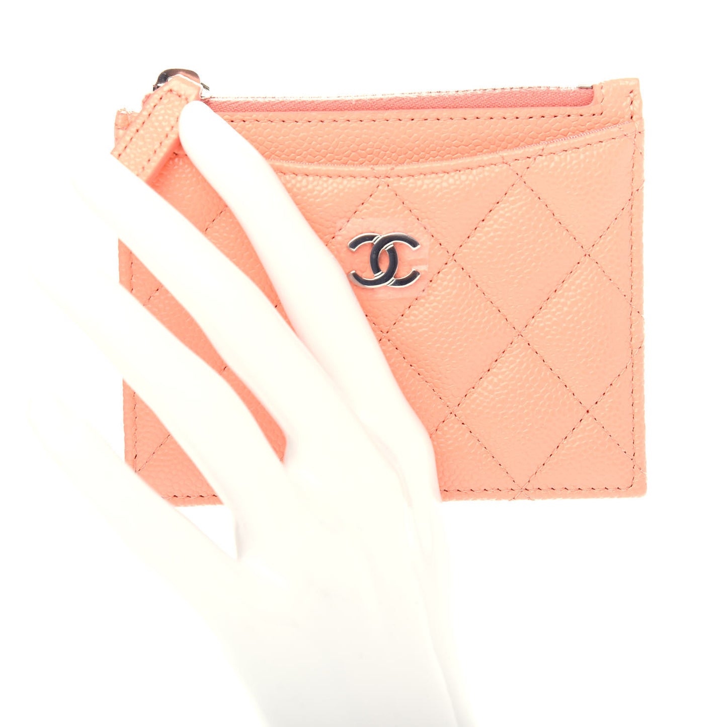 Caviar Quilted CC Zip Card Holder Orange