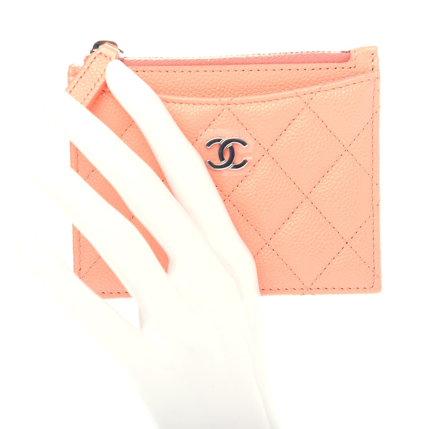 Chanel Caviar Quilted CC Zip Card Holder Orange 2 of 8