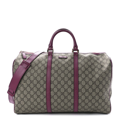 Gucci GG Supreme Monogram Selleria Calfskin Medium Carry On Duffle Bag Beige Ebony Peonia Flower 1 of 13