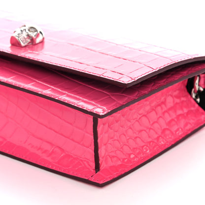 Alexander McQueen Calfskin Crocodile Embossed Skull Mini Crossbody Bag Pink 10 of 11