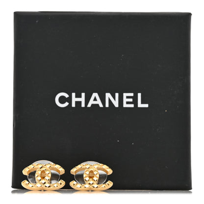 Chanel Metal Textured CC Earrings Gold 5 of 5