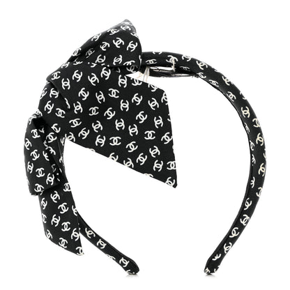 Chanel Silk Bow CC Headband Black Ecru 1 of 6
