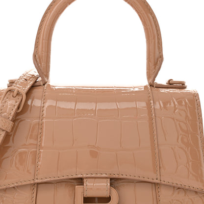 Balenciaga Shiny Calfskin Monochrome Crocodile Embossed Hourglass Top Handle Bag XS Nude Beige 8 of 15
