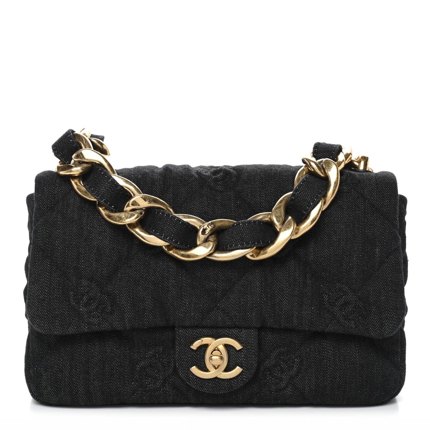 Denim Quilted Medium Funky Town Flap Black