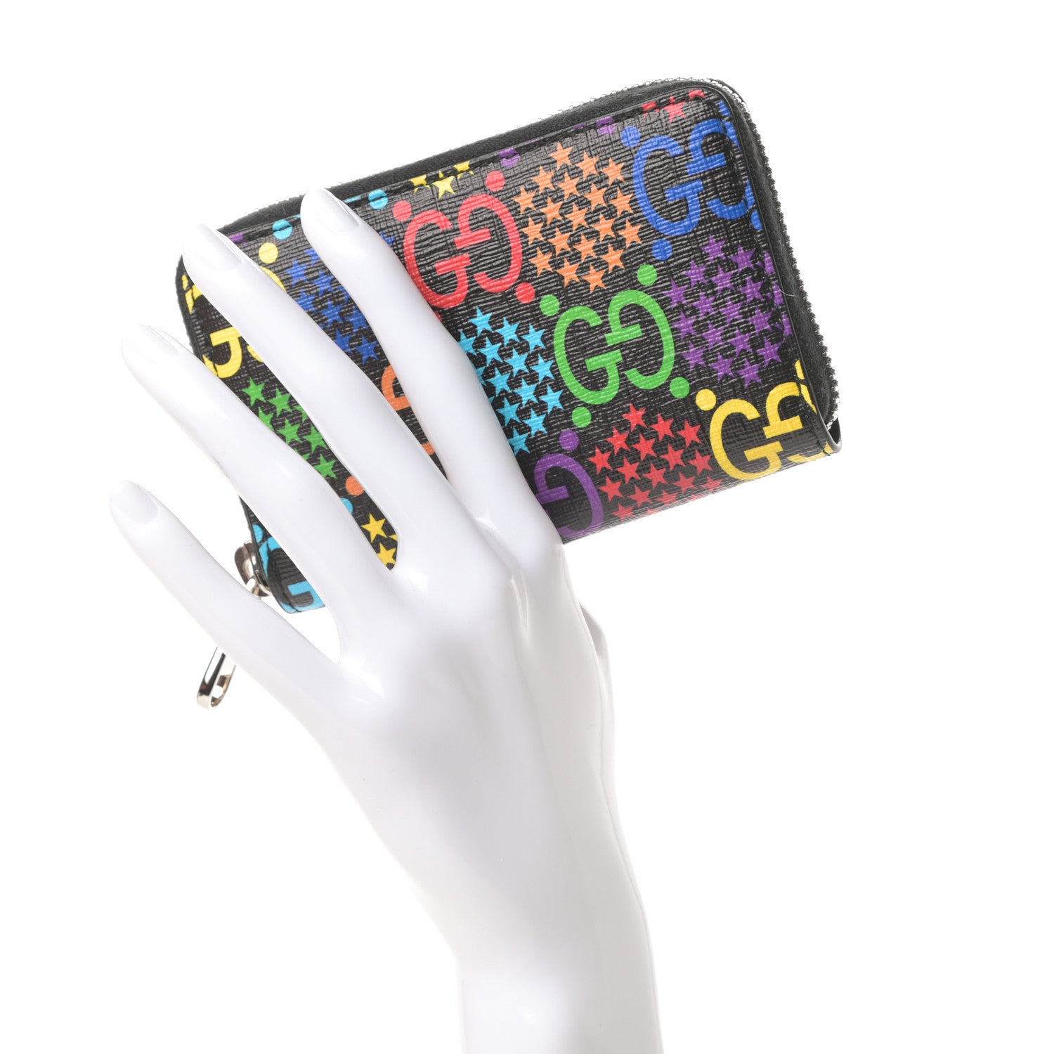 Gucci GG Supreme Monogram Psychedelic Zip Around Card Case Wallet Black 2 of 7