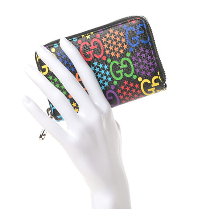 Gucci GG Supreme Monogram Psychedelic Zip Around Card Case Wallet Black 2 of 7
